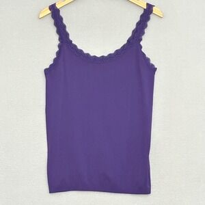 NY & C Womens Top L Purple Stretch Lace Trim Tank Camisole Layer Retro Y2K